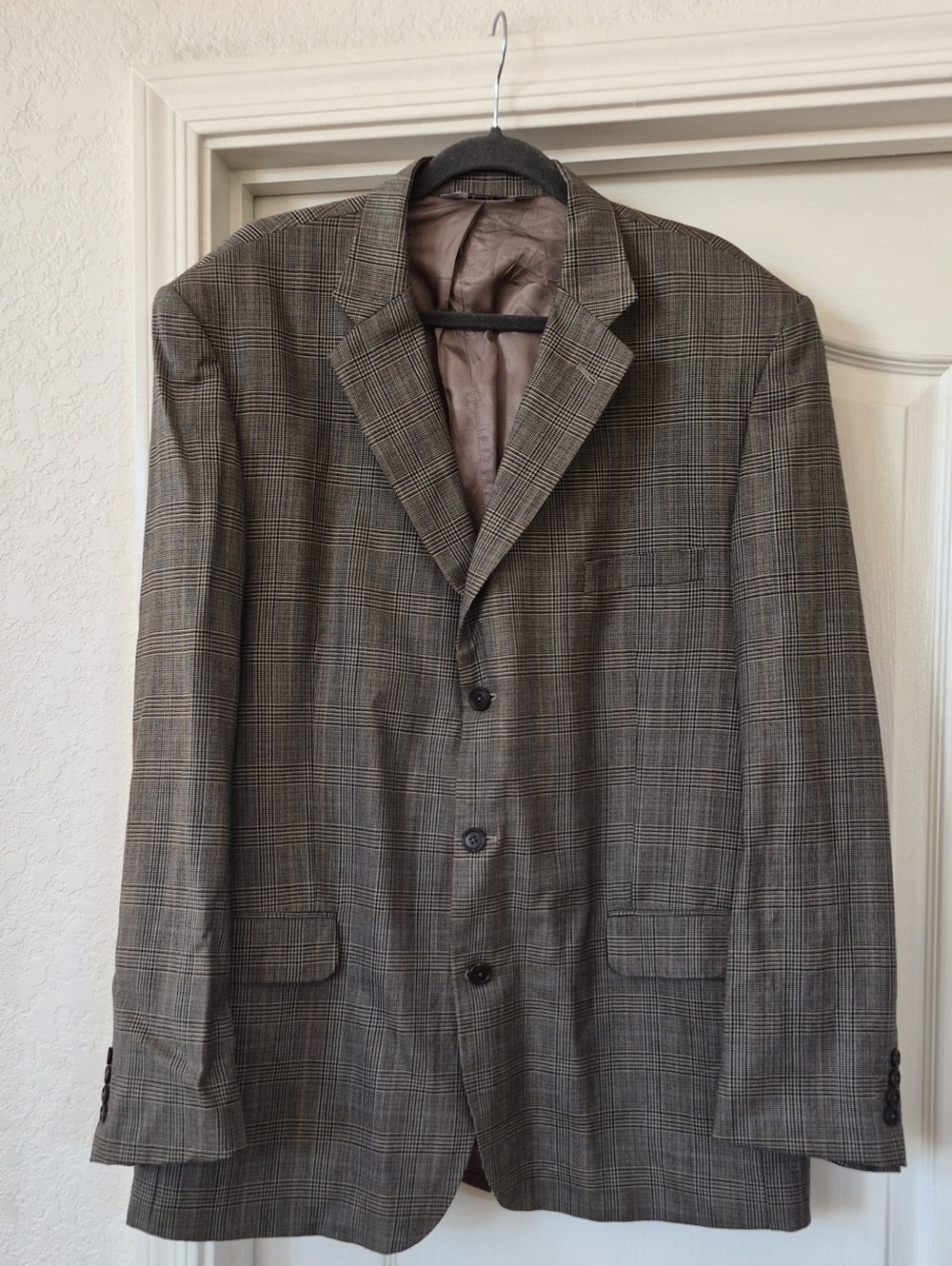 Stafford Executive 100% Wool Three Button, Houndstooth Pattern Blazer Sz 46 Long